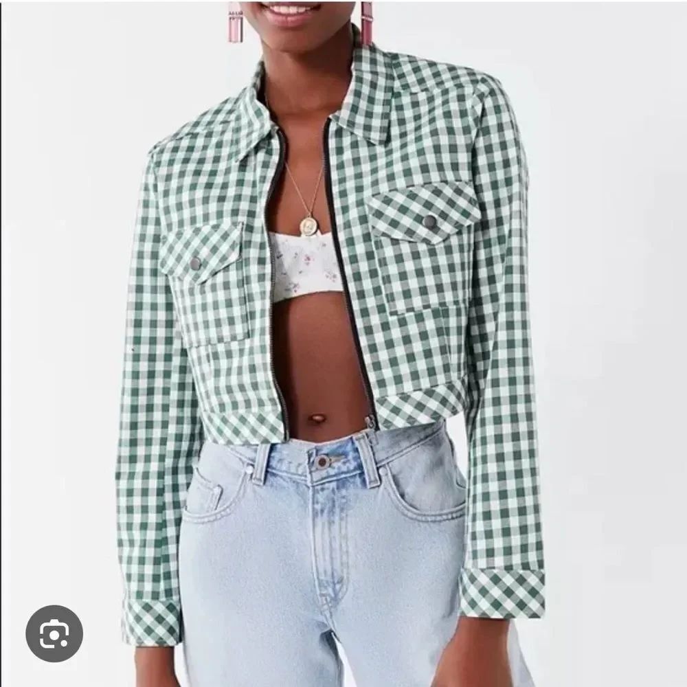 Urban Outfitters As If Green White Gingham Cropped Jacket Women’s XS